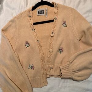 Reclaimed Vintage Peach Knit Cardigan with Floral Embroidery
